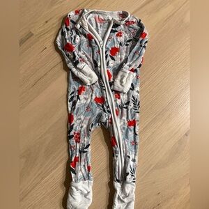 Little Sleepies Red and Gray Floral Footie